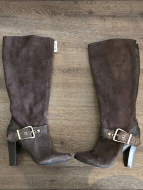 BCBGeneration Brown Suede & Leather Tall Buckle Boots